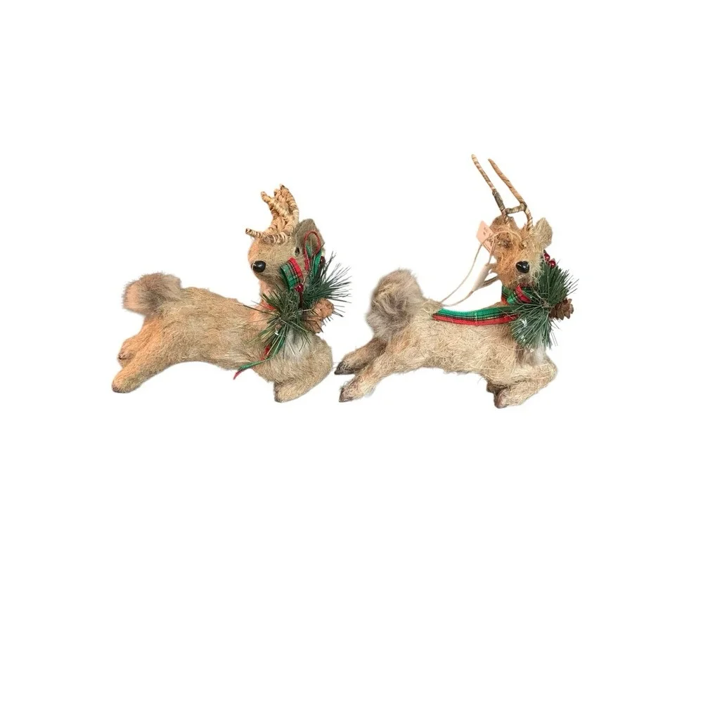 2 Pier 1 One Natural Wilderness Deer Christmas Holiday Hanging Ornaments 5.5x5in